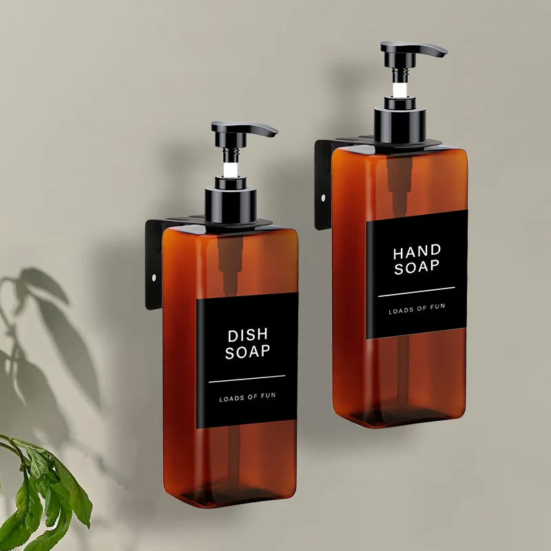 500ml Square Soap Dispenser Bottle With Rack Refillable Shampoo Container Holder Wall Mount Hanger Bathroom Kitchen Accessories