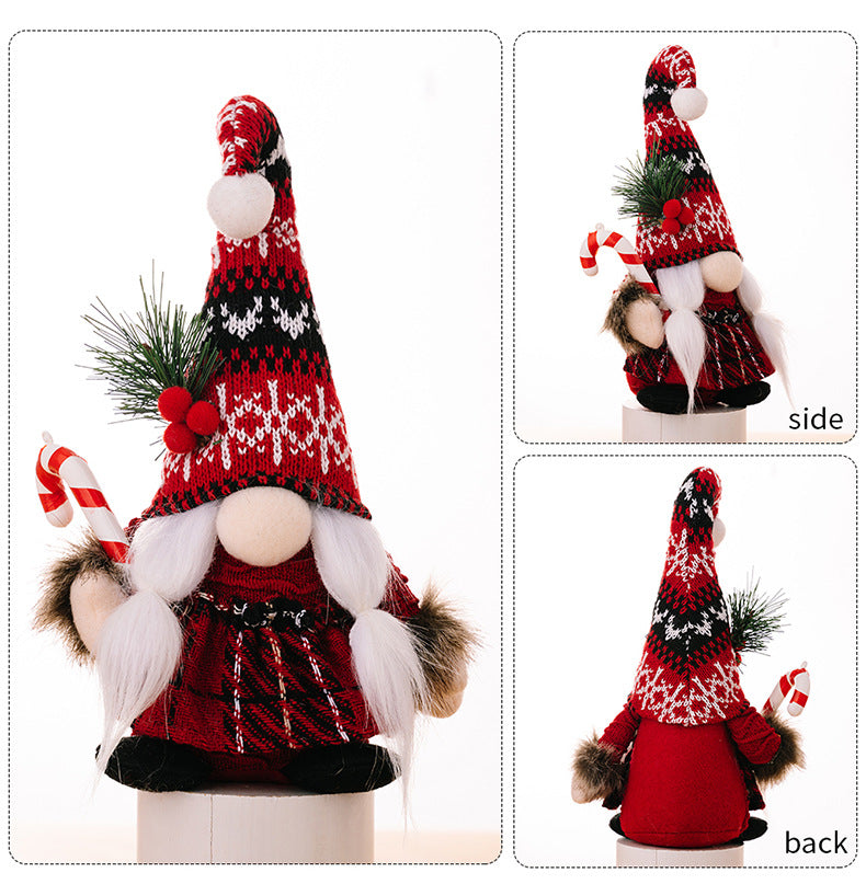 Christmas Decorations Gnome Plush doll Knitted Hat Dwarf Doll Christmas Ornaments Handheld Crutch Faceless Doll Xmas Kids Gift