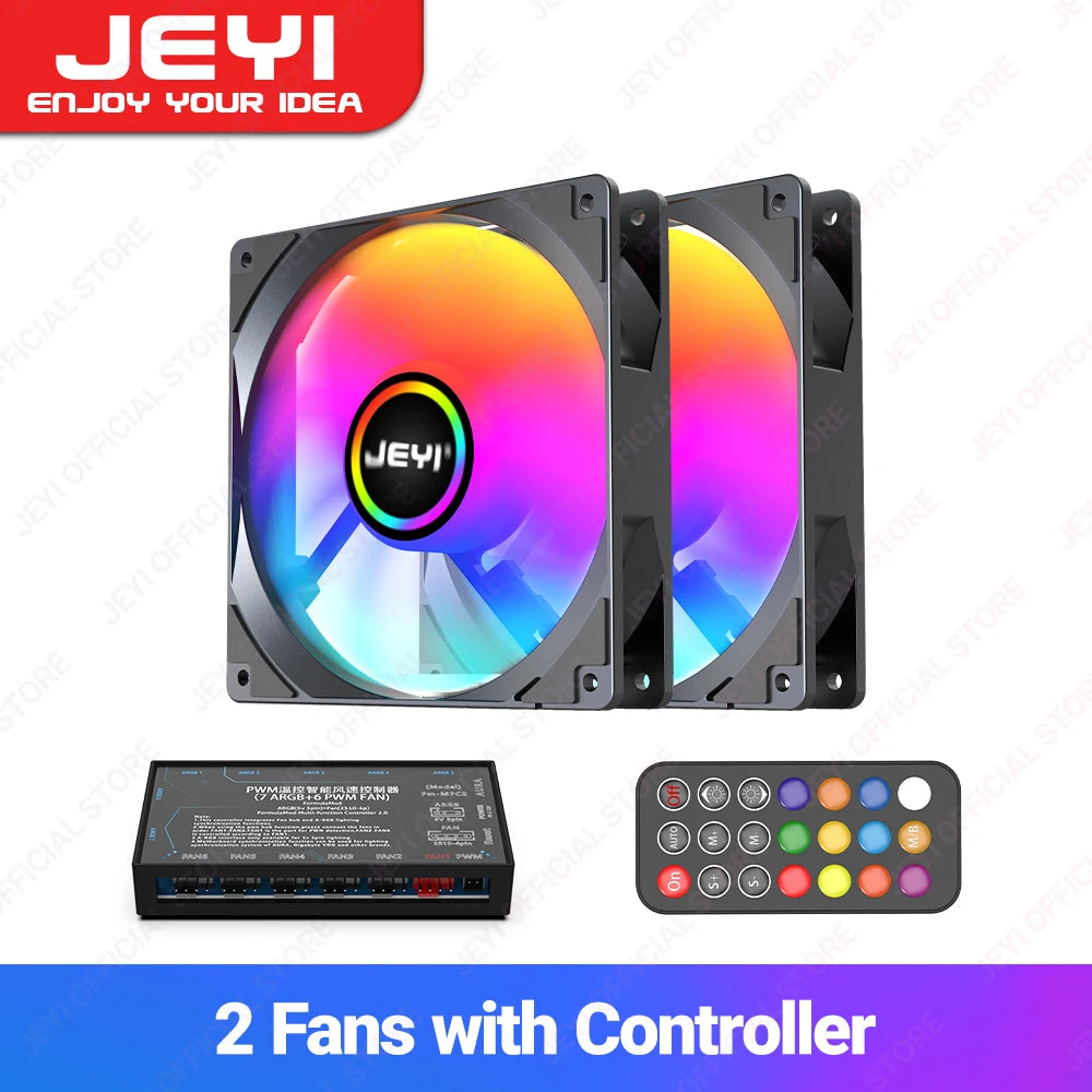 JEYI 120mm PC ARGB Cooling Fan AURA SYNC RGB Computer Fans Ultra Silent Heatsink Ventilador with 4PIN PWM and 5V 3PIN ARGB Port