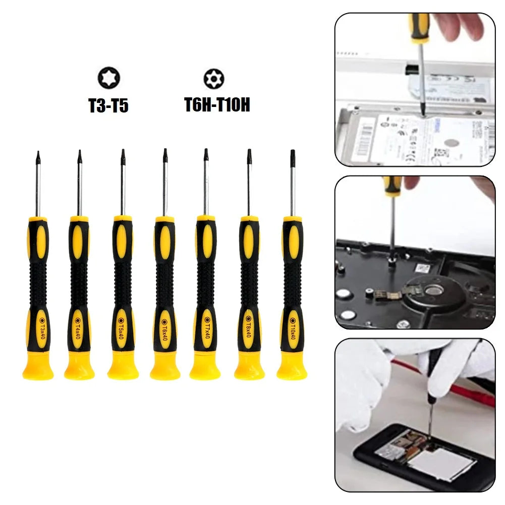 7pcs/set Steel Torx Screwdriver Set With Hole Magnetic T3 T4 T5 T6 T7 T8 Screw Driver Kit For Telephone Repair Hand Tools