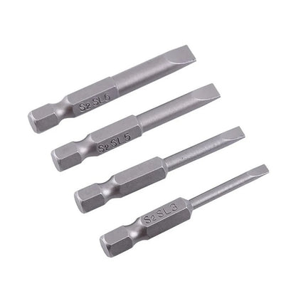 4pcs 50mm Slotted Screwdriver Bit Magnetic Flat Head Screwdrivers 1/4 Inch Hex Shank Screw Drivers Bits Hand Tools SL3.0-SL6.0