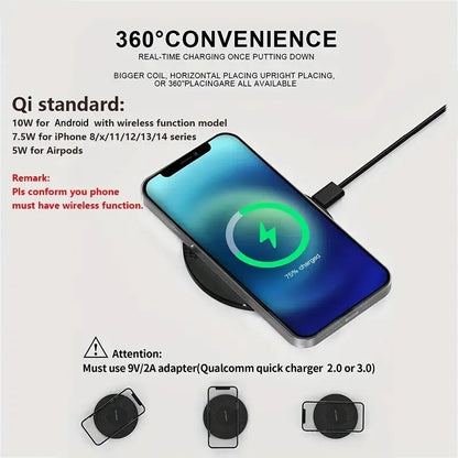 VIKEFON Wireless Charger Pad Stand Desktop Ultra-thin Mobile Phone Fast Charging Dock Station For iPhone 14 13 12 Samsung Xiaomi