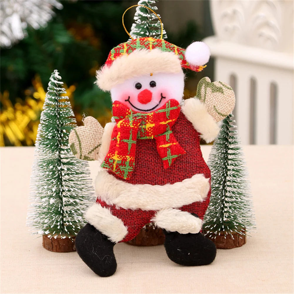 4PCS Christmas Tree Accessories Christmas Small Doll Dancing Old Man Snowman Deer Bear Fabric Puppet Small Hanging Gifts