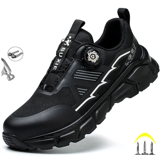 Fashion Rotating Button Lightweight Men Wrok Shoes Security Sneakers Steel Toe Boots Puncture-Proof Anti-smash Male Footwear