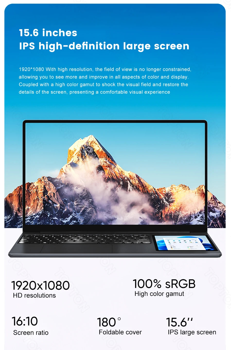 Super Deal Dual Screen Laptop 15.6" IPS + 7'' Touch Intel Celeron N100 Max 32G DDR4 2T SSD Slim Office Notebook PC Computer