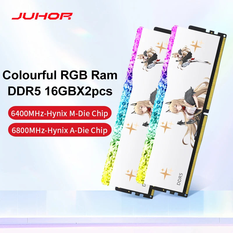 JUHOR Memoria Ram RGB DDR5 16GB 6400MHz  6800MHz 16GBx2pcs  UDIMM Desktop UDIMMRAM PC Computer Memory Hynix Chip