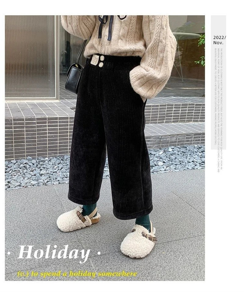 Baby Girls Pants Autumn Winter Warm Kids Corduroy Trousers 0-10 Years Old Children Warm Casual Straight Pants