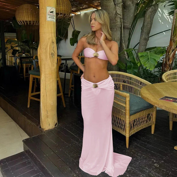 Set bikini da 3 pezzi, push-up,  costume da bagno  da donna, gonna lucida, costume da bagno stampato, copricostume da spiaggia
