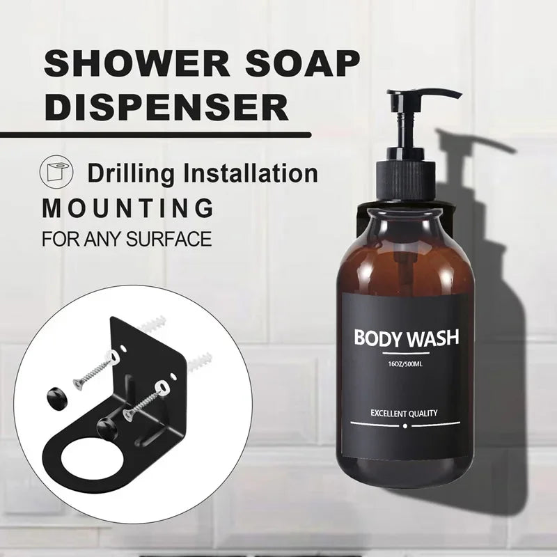 Brown Hand Soap Bottle Set with Sticker Shower Gel Household Shampoo Dispenser 500ml Liquid Container Bathroom Accessories