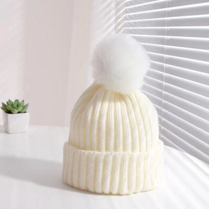 Fluffy Fur Ball Baby Beanie Winter Warm Kids Skullies Cap 2-6year Children Woolen Crochet Bonnet Solid Color Toddler Knitted Hat