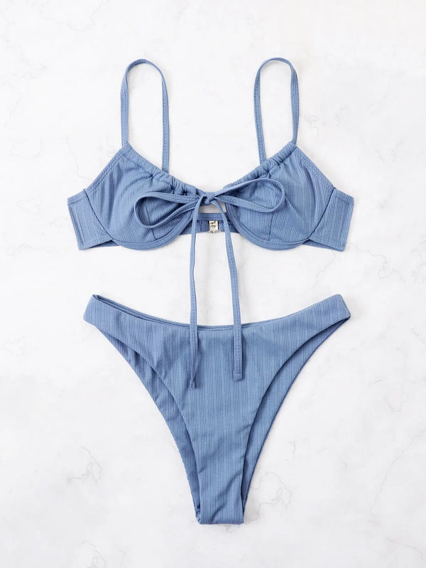Costume da bagno  con ferretto, bikini push-up da donna, con laccetti a costine, 2025, costume da bagno estivo da spiaggia