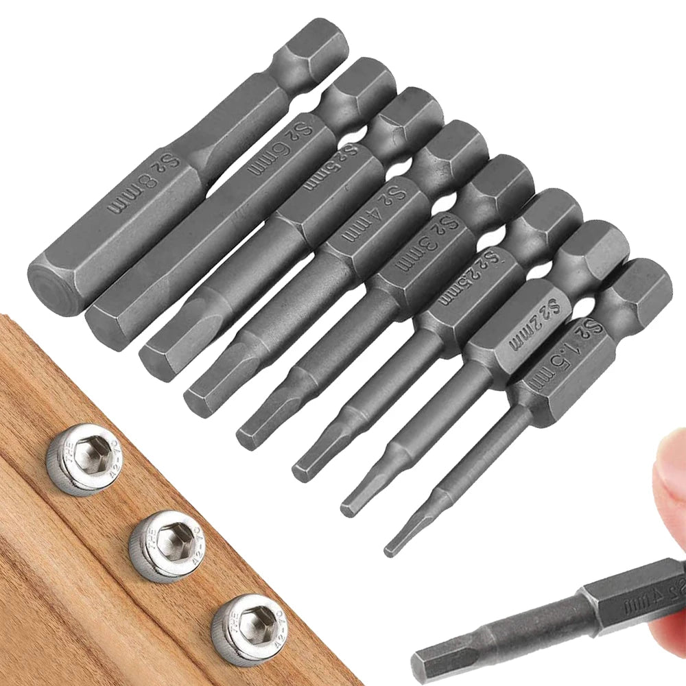 8Pcs Steel Magnetic Allen Wrench Screwdriver Drill Bits Set H1.5-H8 Hex Head Screw Driver Drilling Bit with 1/4 inch Hex Shank