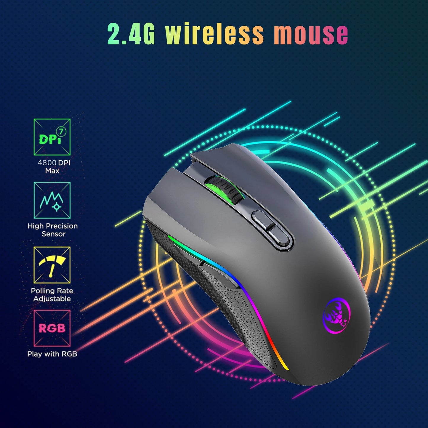 Rechargeable 2.4G Wireless RGB Gaming Mouse Ergonomic Gaming Backlit Mice for Laptop PC