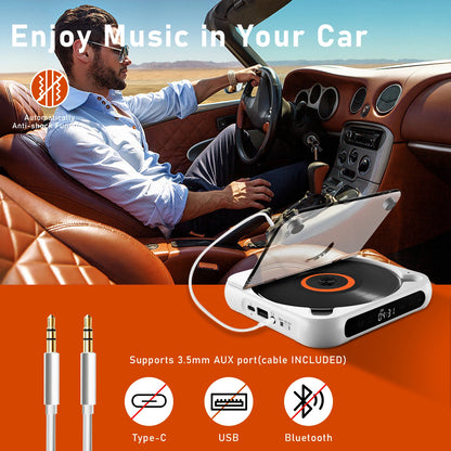 KC918 CD Player - Portable Bluetooth Speaker, LED Screen, Stereo Player, IR Remote, Wall Mountable with FM Radio