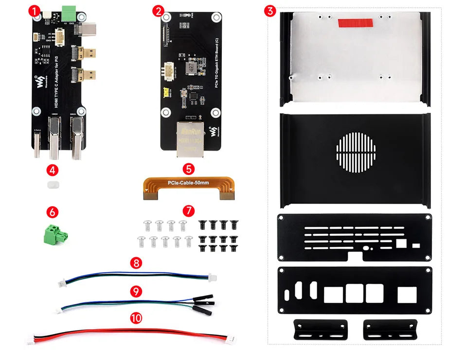 Waveshare Multi-functional All-in-one Mini-Computer Kit Designed for Raspberry Pi 5, Aluminum Alloy Case Option for PCIe adapter