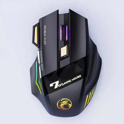 2023 New GW - X7 Free Double-click 2.4G Btooth Silent Rechargeable Dazzling Breathing Light Wireless Game Mouse 7 Keys