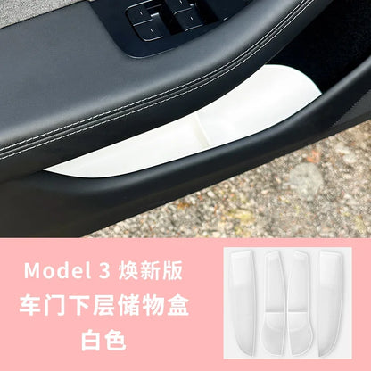 1Set /4 Car Door Handle Storage Box for Tesla Model 3 Highland Door Panel Tray Armrest Organizer Cover Utility Car Accessories