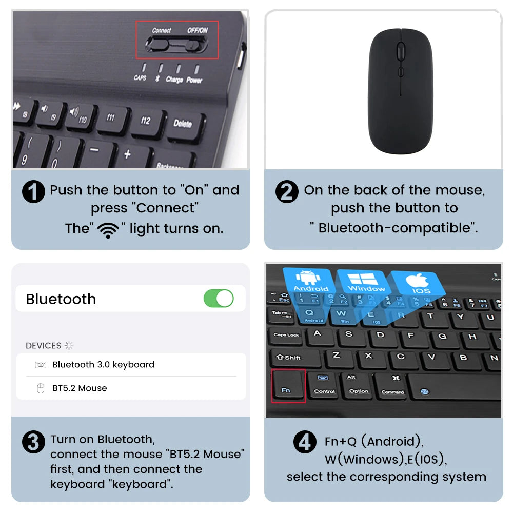 Bluetooth Wireless Keyboard Mouse For IOS Android Windows Tablet For iPad Air Mini Pro Spanish Korean Portugal Russian Keyboard