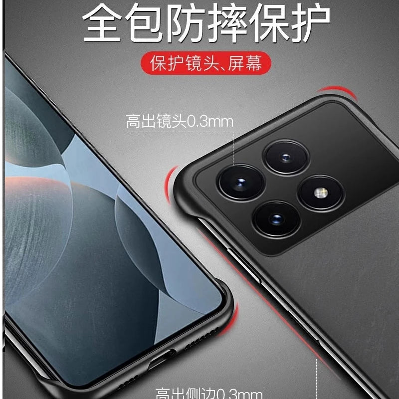 For POCO X6 Pro Frameless Translucent Phone Case For Xiaomi POCO X6Pro 5G Matte PC Hard Protection Thin Ring lanyard Back Cover