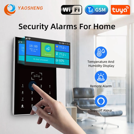 Tuya Smart Home Alarm System Wireless Home Alarm Support Alexa &amp; Google Home With Temperature Humidity Display Security Alarms 