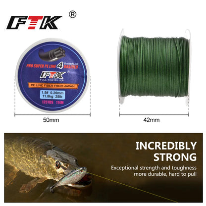 FTK 114M 4 Strands PE Braided Wire Fishing Line 125Yards 0.10mm-0.40mm 8LB-60LB Incredibly Strong Multifilament Fiber Line