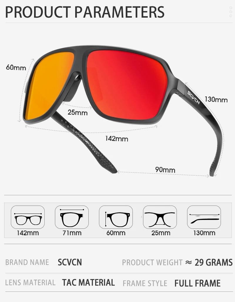 Scvcn Fishing Sunglasses Square Polarized UV400 Fishing Glasses For Men Women Driving Golf Running Cycling Glasses Eyewear