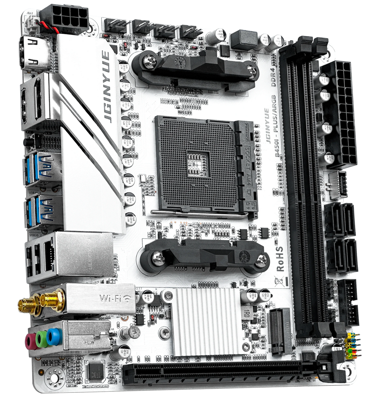 JGINYUE AMD AM4 ITX Motherboard supports Ryzen R3 R5 R7 1/2/3/4/5 series CPU DDR4 RAM Desktop PC PCI-E 3.0 B450I-PLUS ARGB MB