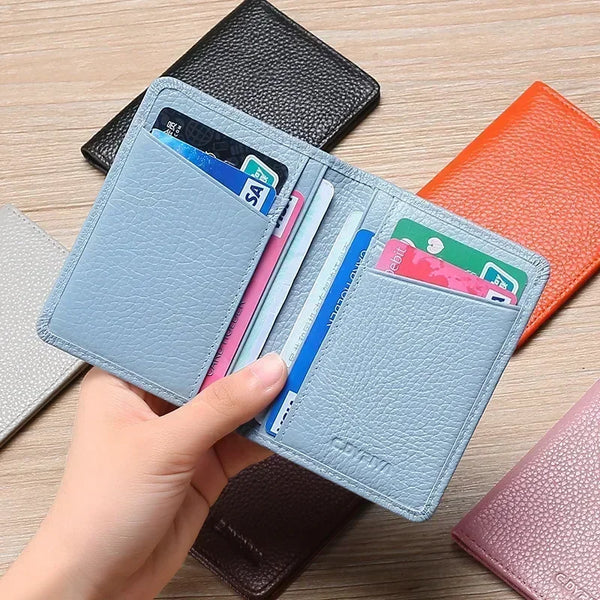 Porta carte di credito portatile in pelle tinta unita con slot multi-carta, porta carte di credito universale, porta carte d'identità, porta carte da viaggio