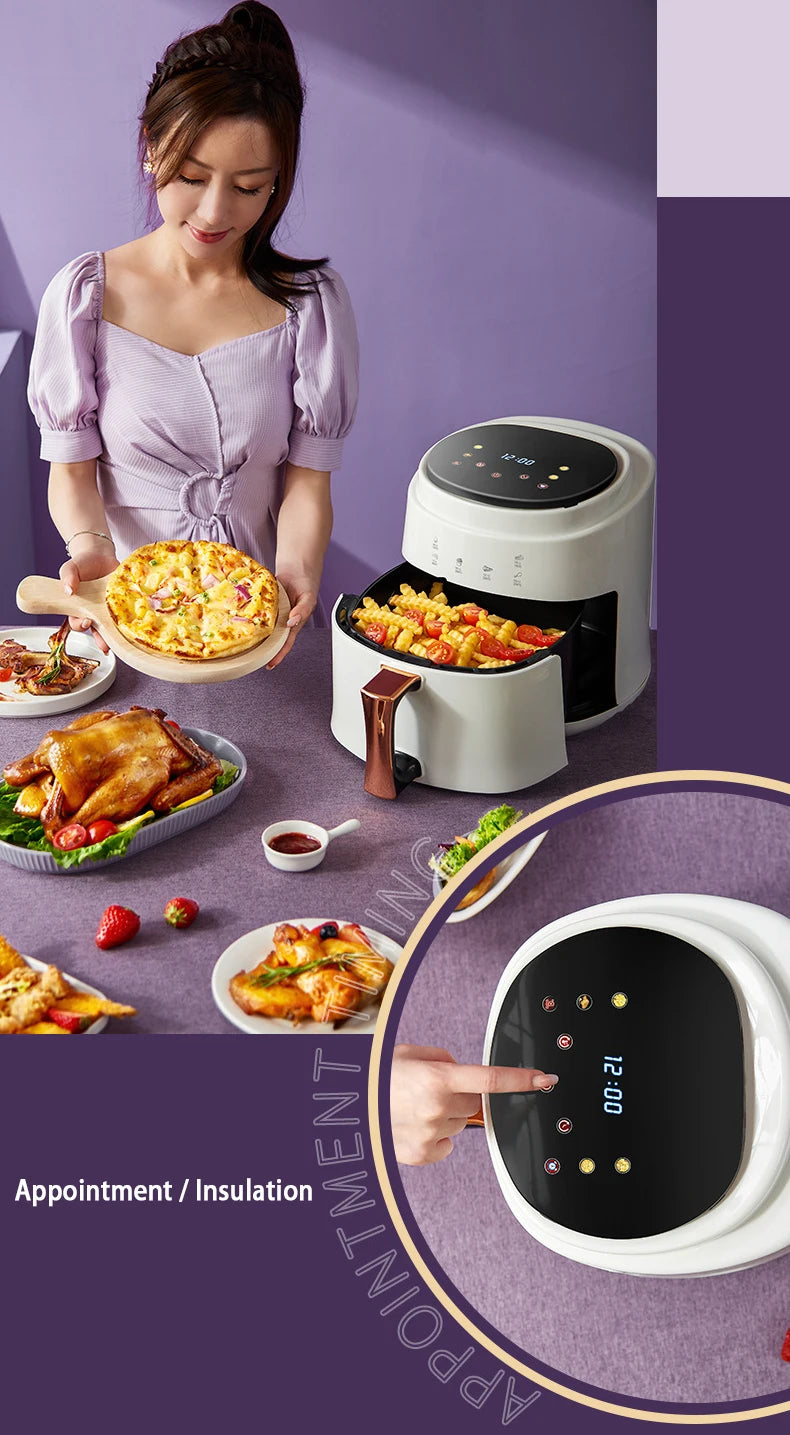 900W 110V-220V Household 8L Air Fryer No Oil Electric Fryer with Gridiron Intelligent Touch Screen Oven for Whole Chicken