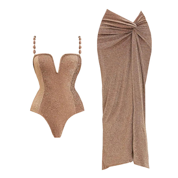 Costume da bagno push-up da 3 pezzi con gonna lunga
