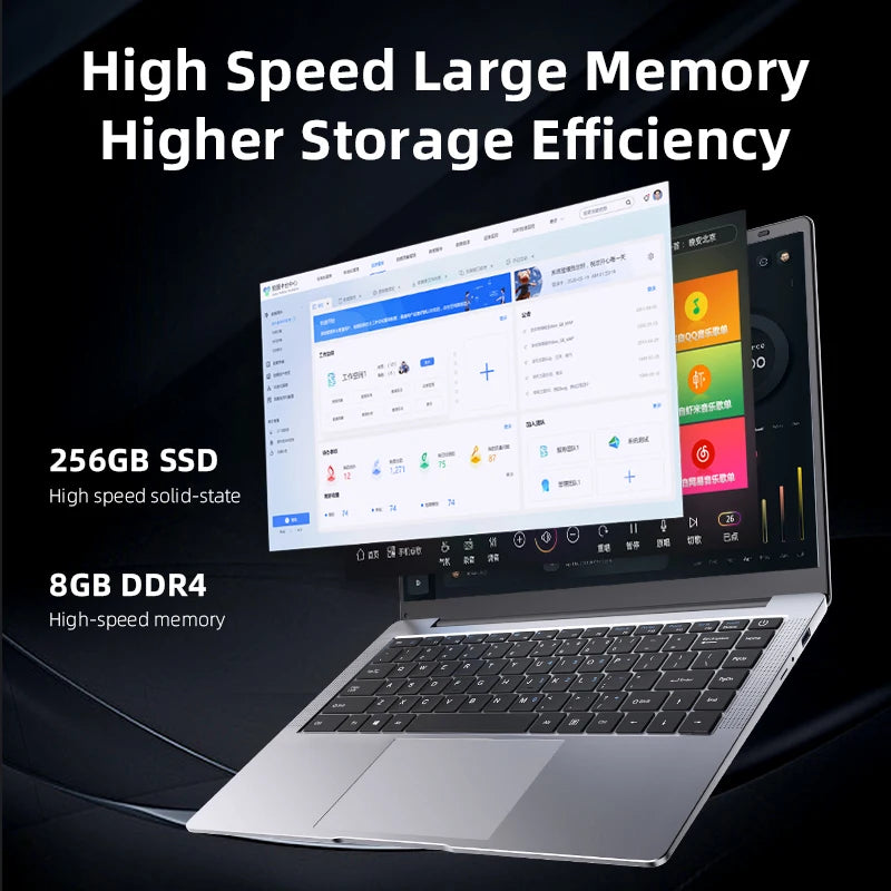 BYONE 14 Inch Low Price Laptop Intel Celeron N4000 8GB RAM 256GB 512GB SSD HD Screen Office Learning Portable Ultraslim Laptops