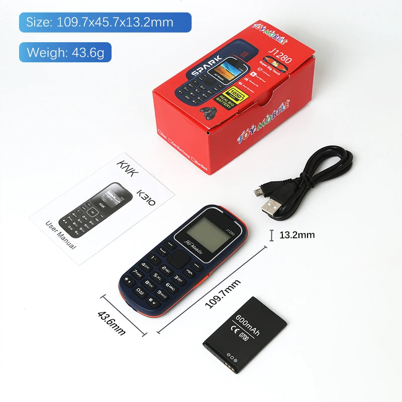 MKTEL  J1280 Feature Phone Strong Torch 1.44" Display Dual SIM Dual Standby MP3 MP4 Radio Bluetooth GPRS 600mAh Battery