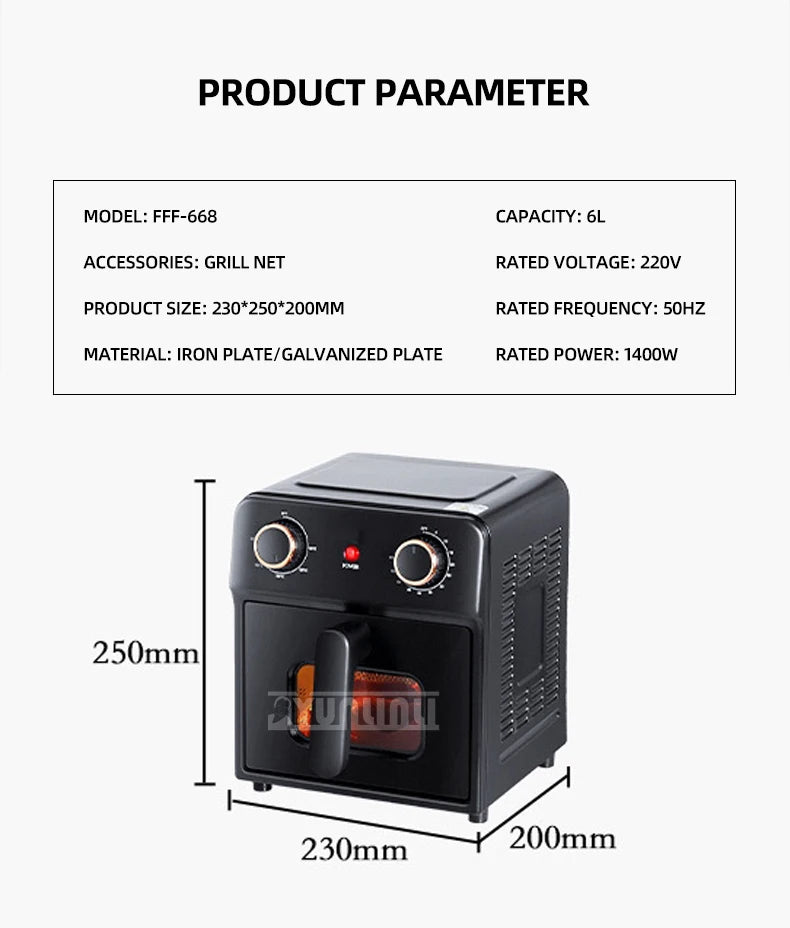 6L Air Fryer Household Large Capacity Freidora Aceite Multifunctional French Fry Machine Friggitrice Professionale