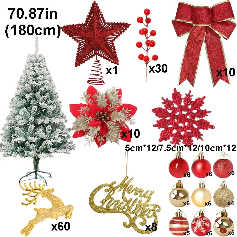 90/120/150/180cm Christmas Tree Decoration Set White Christmas Trees Ornaments Snow New Year Party Holiday Outdoor Home Decor