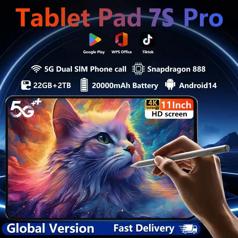 2025 NEW Global Version Original Pad 7S Pro HD 4K Tablet 16GB+1T 11inch  Android 14 20000mAh 5G Dual SIM WiFi GPS Tablet