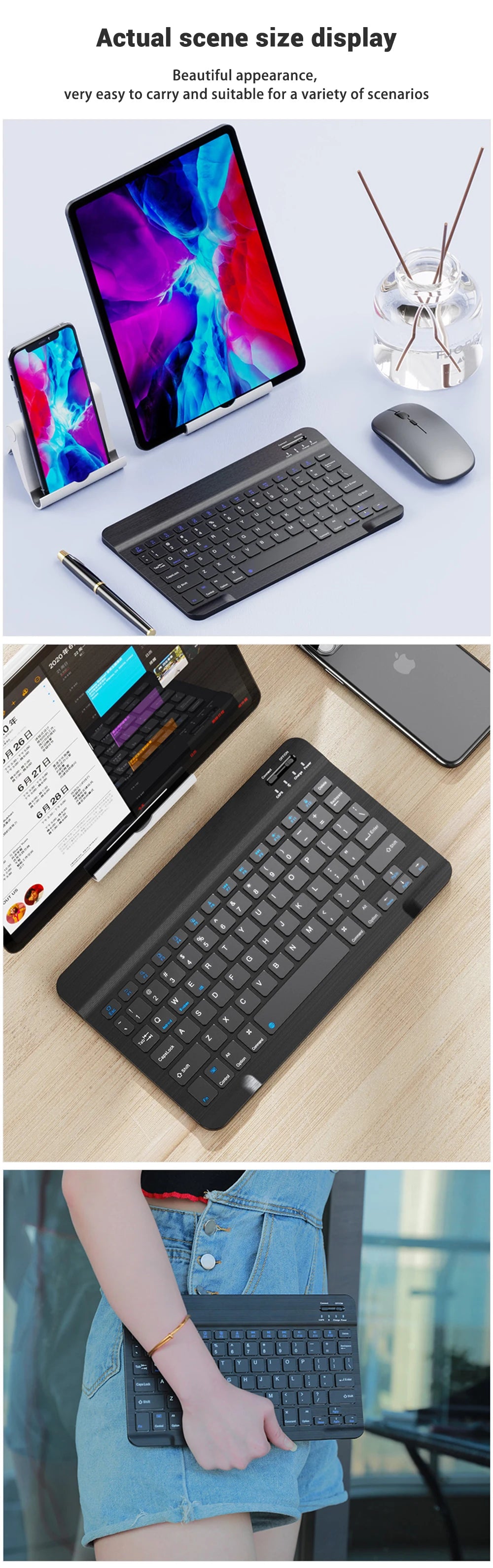 Bluetooth Wireless Keyboard Mouse For IOS Android Windows Tablet For iPad Air Mini Pro Spanish Korean Portugal Russian Keyboard