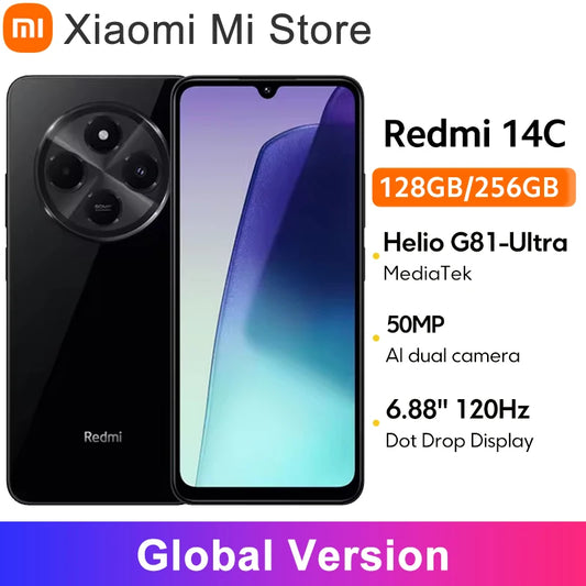 Global Version Xiaomi Redmi 14C Smartphone MediaTek Helio G81-Ultra 50MP AI Dual camera 6.88" 120Hz Display HyperOS 5160mAh