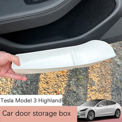 1Set /4 Car Door Handle Storage Box for Tesla Model 3 Highland Door Panel Tray Armrest Organizer Cover Utility Car Accessories