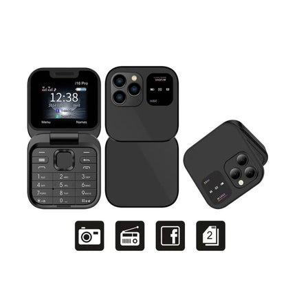 16pro Small Foldable Mobile Phone Auto Call Record Speed Dial Dual SIM Card High Definition Rear Camera Flip Telephones