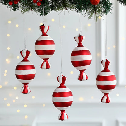 1Pcs 16CM Christmas Candy Pendant Red White PVC Painted Lollipop Cane Christmas Tree Decoration Christmas Home Decor Kids Gifts