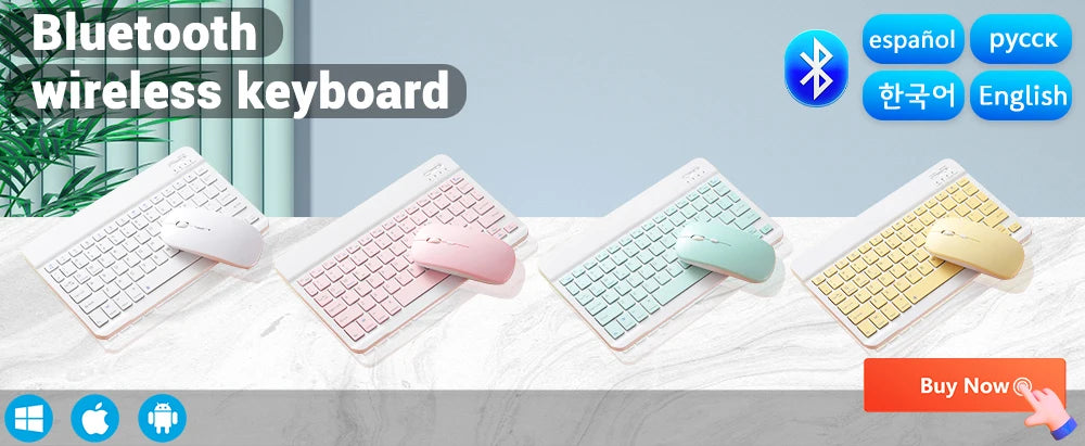 Bluetooth Wireless Keyboard Mouse For IOS Android Windows Tablet For iPad Air Mini Pro Spanish Korean Portugal Russian Keyboard