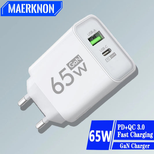 GAN 65W PD USB Charger Type C Charger Fast Charging Power Adapter for iPhone 15 Xiaomi Huawei Samsung Mobile Phone Quick Charger 