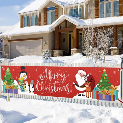 Christmas Outdoor Banner Flag Merry Christmas Decoration for Home 2024 Xmas Ornament Navidad Natal Noel Gift Happy New Year 2025