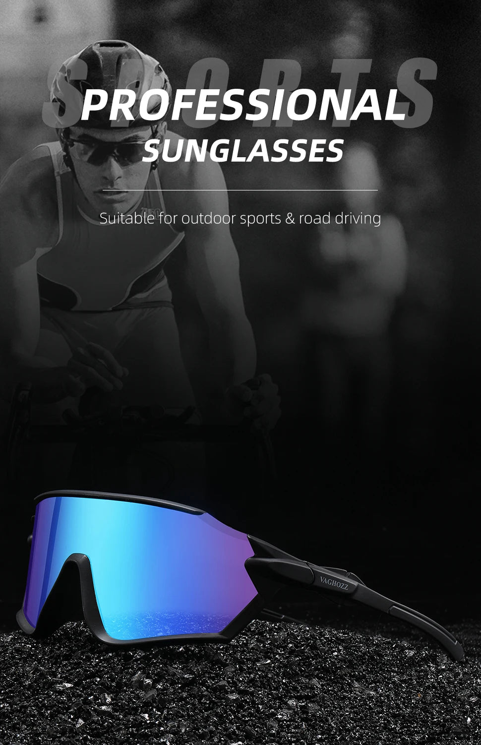 VAGHOZZ Anti-UV Outdoor Cycling Sunglasses Sport Bike Fishing Driving Eyewear MTB Bike Bicycle Baseball Goggles