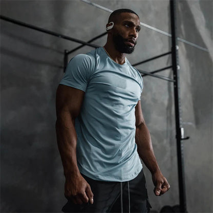 2023 New Gym Muscle Fitness T Shirt Brand Men Outdoor Mesh breathable Streetwear short Sleeve Male Summer Bodybuilding Tee Tops