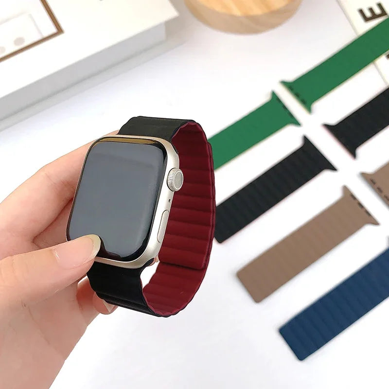 Magnetic Loop for Apple Watch Bands 44mm 40mm 49mm 45mm 41mm 38mm Silicone Bracelet iWatch Series 9 8 7 6 5 4 3 Se ultra 2 strap