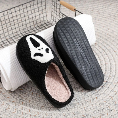 Warm Plush Slippers Women's Winter Halloween Black Spider Web Home Cotten Slippers Flip Men Indoor Floor Slippers Party Gifts