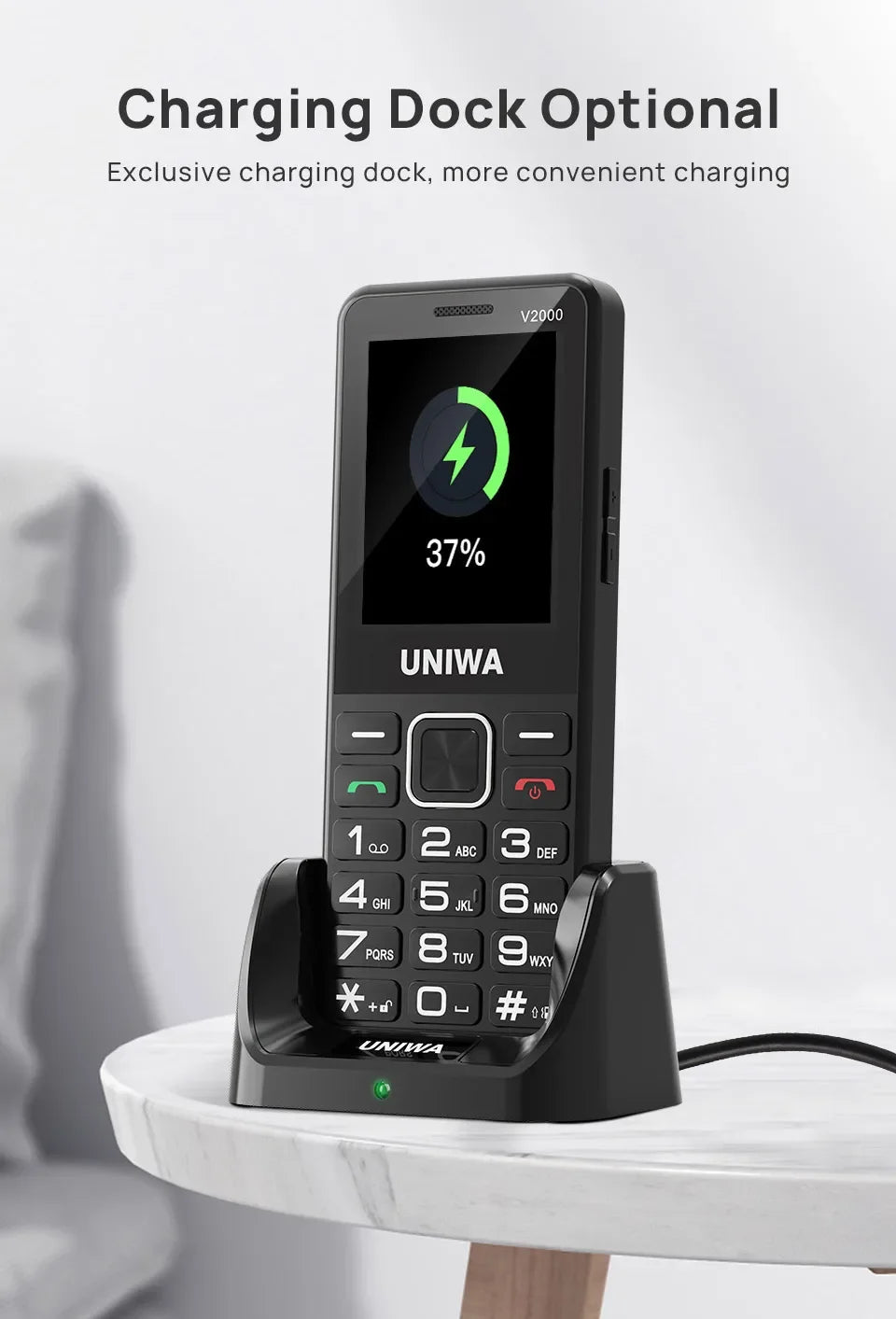 UNIWA V2000 Global 4G Network 2.4 Inch IPS Display SOS Button Elderly Cell Phone With 1700mAh Battery Support one click dialing