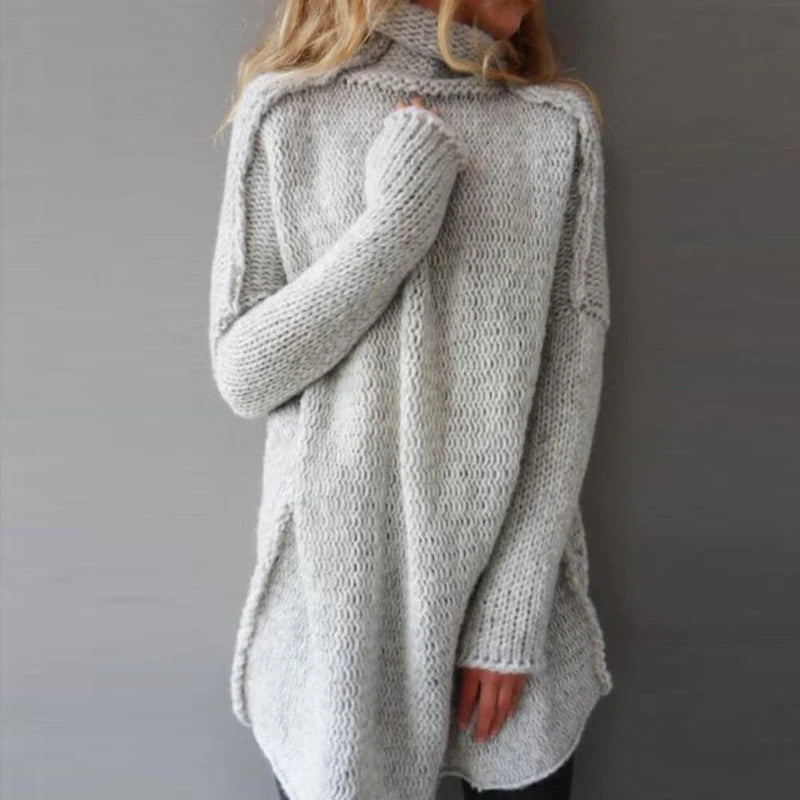 Elegant Solid Knitted Loose Neck Long Sleeve Sweater Pullover