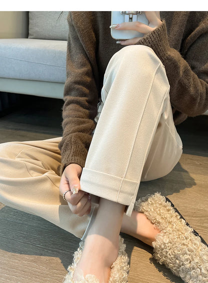 Woolen Pants Women's Harem Pencil Pants 2024 Autumn Winter High Waist Casual Pantalones Beige Black Women Ankle-Length Trousers